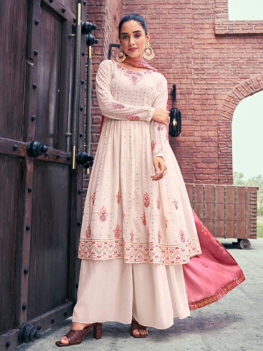 Chiku Georgette Embroidered Festival Wedding Palazzo Pant Salwar Kameez