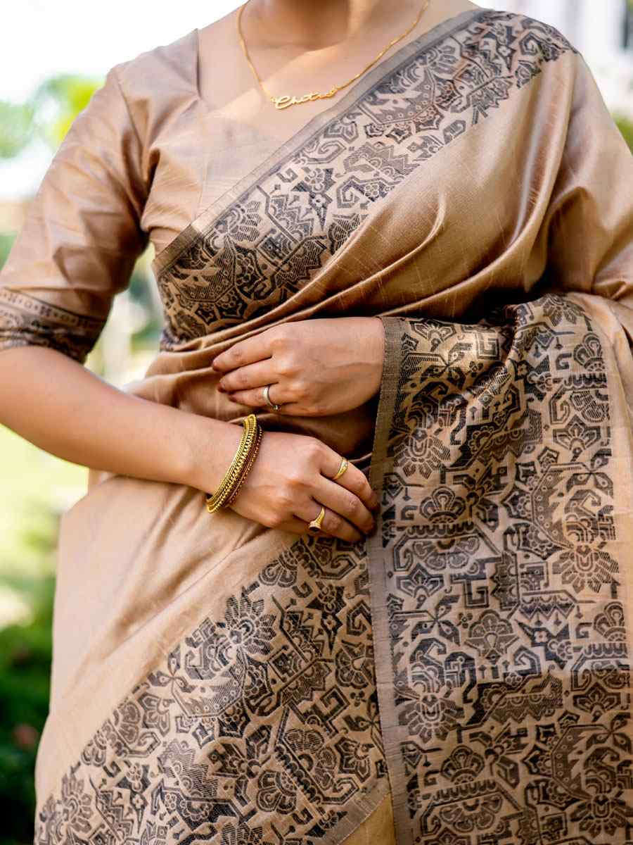 Chiku Handloom Raw Silk Handwoven Casual Reception Festival Wedding Fancy Classic Style Sarees