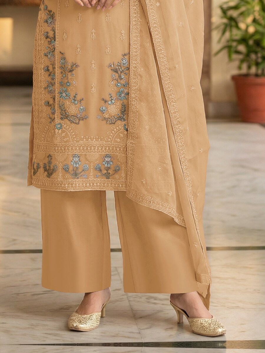 Chiku Heavy Chiffon Embroidery Beads Wedding Party Festival Casual Palazzo Pant Salwar Kameez