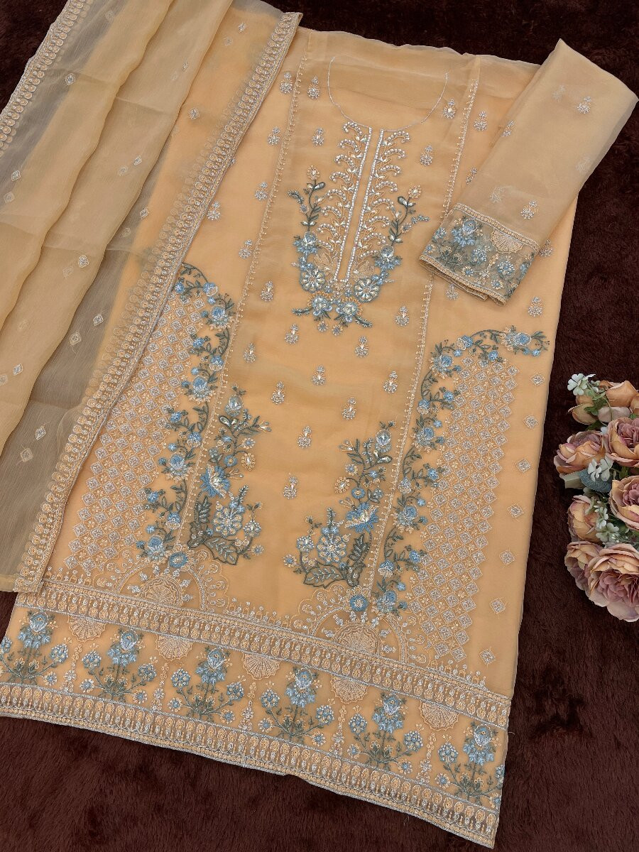 Chiku Heavy Chiffon Embroidery Beads Wedding Party Festival Casual Palazzo Pant Salwar Kameez