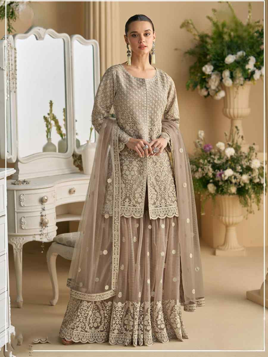 Chiku Heavy Net Embroidery Party Wedding Festival Casual Ready Sharara Pant Salwar Kameez