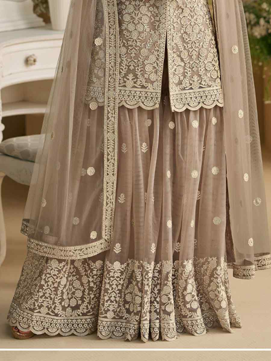 Chiku Heavy Net Embroidery Party Wedding Festival Casual Ready Sharara Pant Salwar Kameez