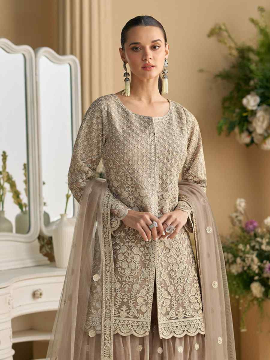 Chiku Heavy Net Embroidery Party Wedding Festival Casual Ready Sharara Pant Salwar Kameez
