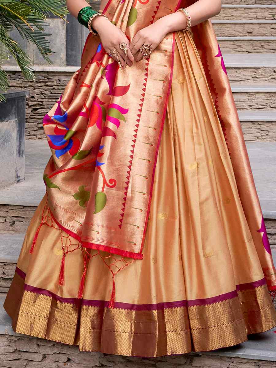 Chiku Jacquard Silk Printed And Handwoven Party Reception Wedding Lehenga Choli