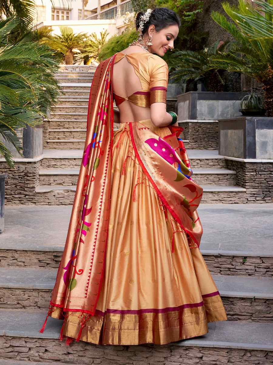 Chiku Jacquard Silk Printed And Handwoven Party Reception Wedding Lehenga Choli
