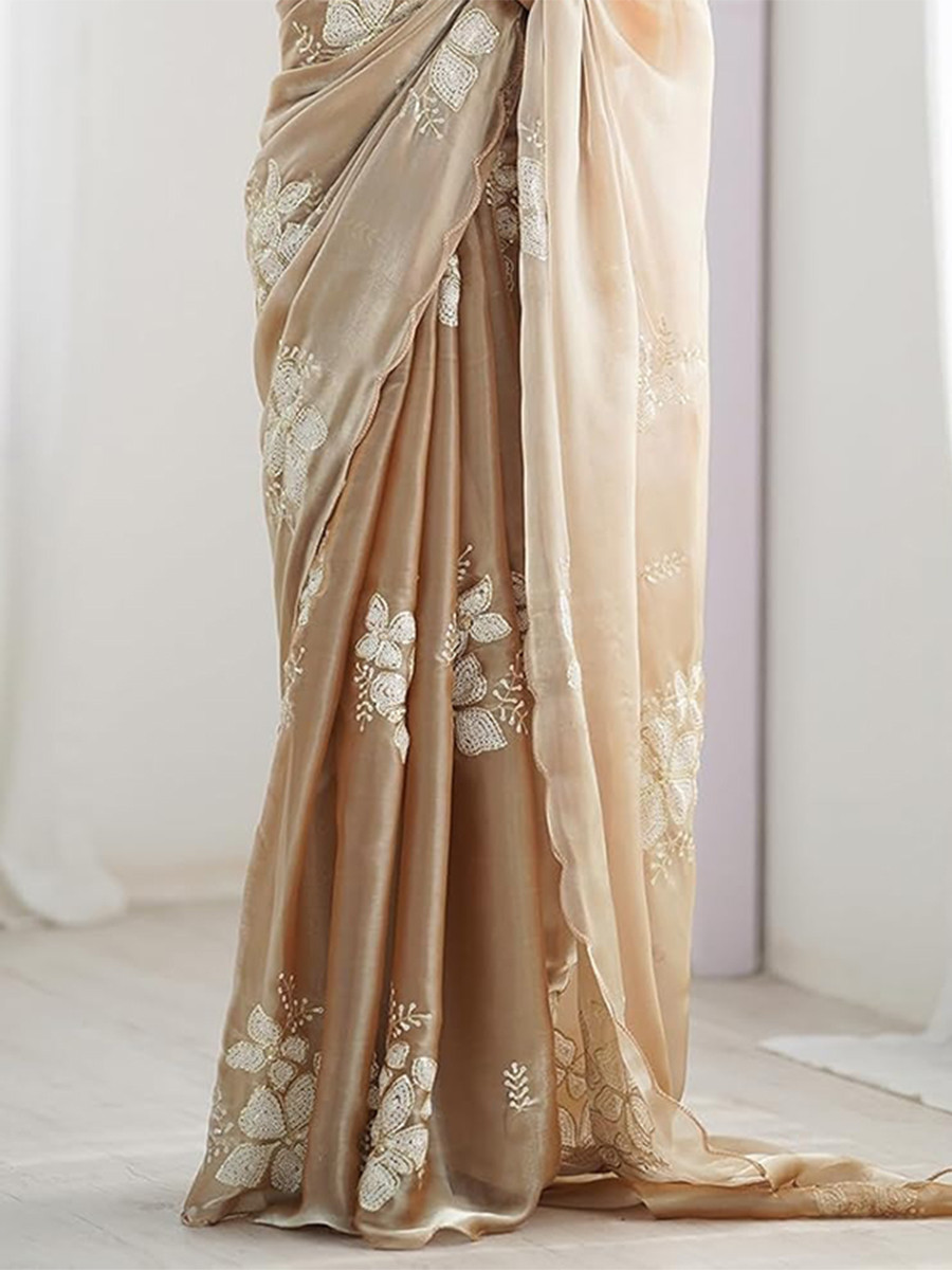 Chiku Jimmy Choo Organza Embroidery Sequins Wedding Reception Party Festival Casual Heavy Border Sarees