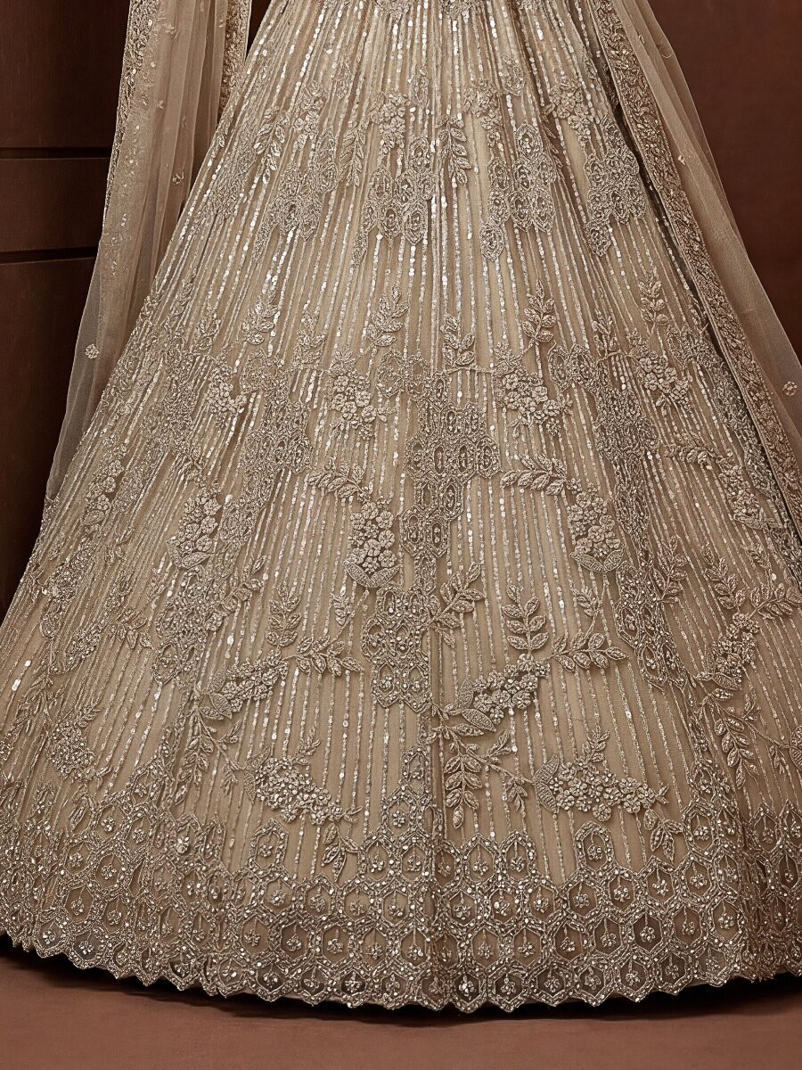 Chiku Net Embroidery Sequins Wedding Reception Party Festival Heavy Border Lehenga Choli
