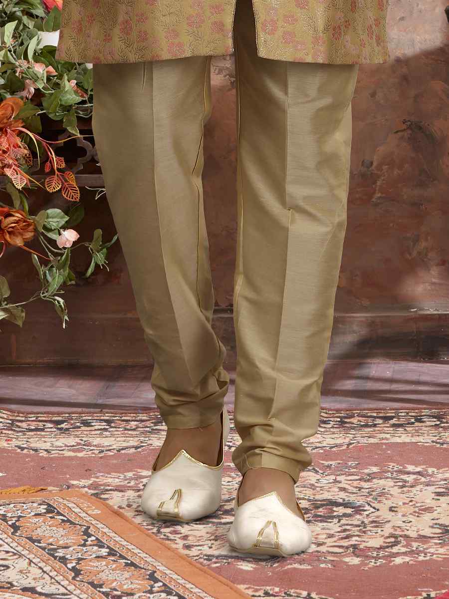 Chiku Pink Jacquard Woven Festival Wedding Sherwani