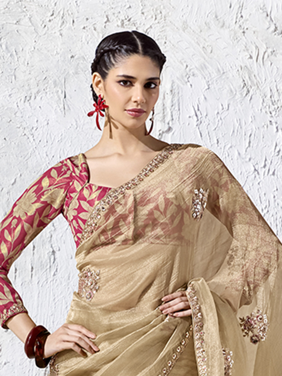 Chiku Premium Luxe Silk Organza Embroidery Sequins Wedding Reception Party Festival Casual Heavy Border Sarees