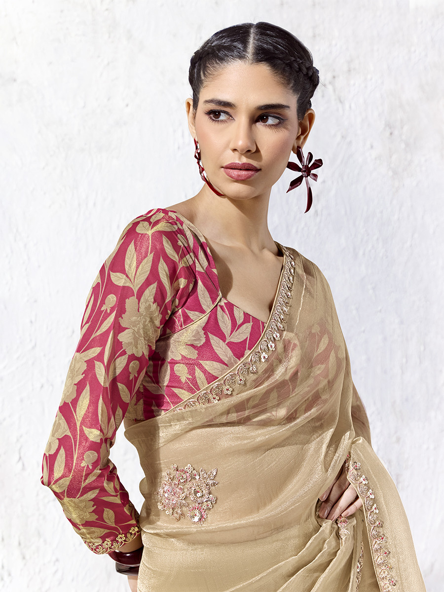 Chiku Premium Luxe Silk Organza Embroidery Sequins Wedding Reception Party Festival Casual Heavy Border Sarees