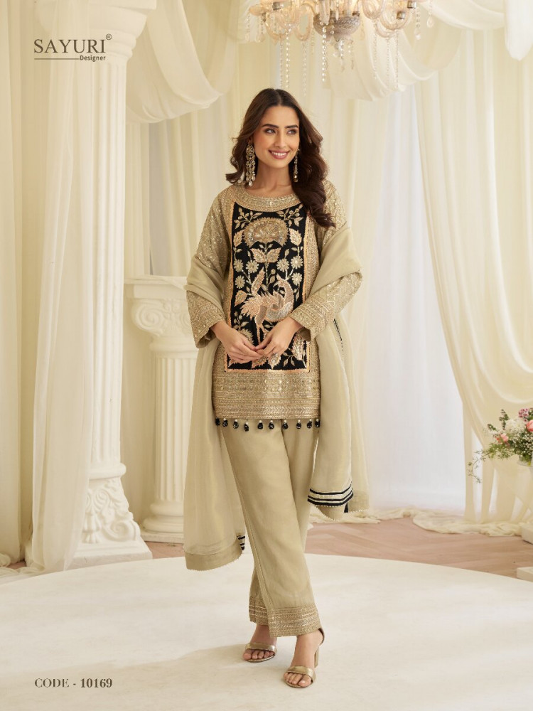 Image of Chiku Premium Shimmer Silk Embroidery Sequins Zari Stone Work Wedding Party Festival Casual Ready Palazzo Pant Salwar Kameez