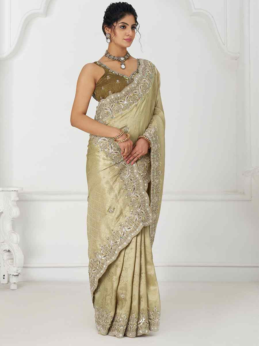 Chiku Pure Dola Viscouse Silk Embroidered Festival Wedding Fancy Heavy Border Saree