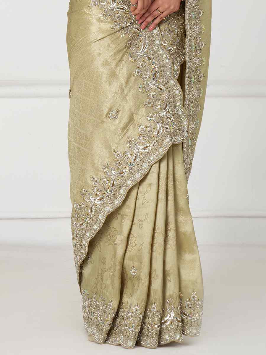 Chiku Pure Dola Viscouse Silk Embroidered Festival Wedding Fancy Heavy Border Saree
