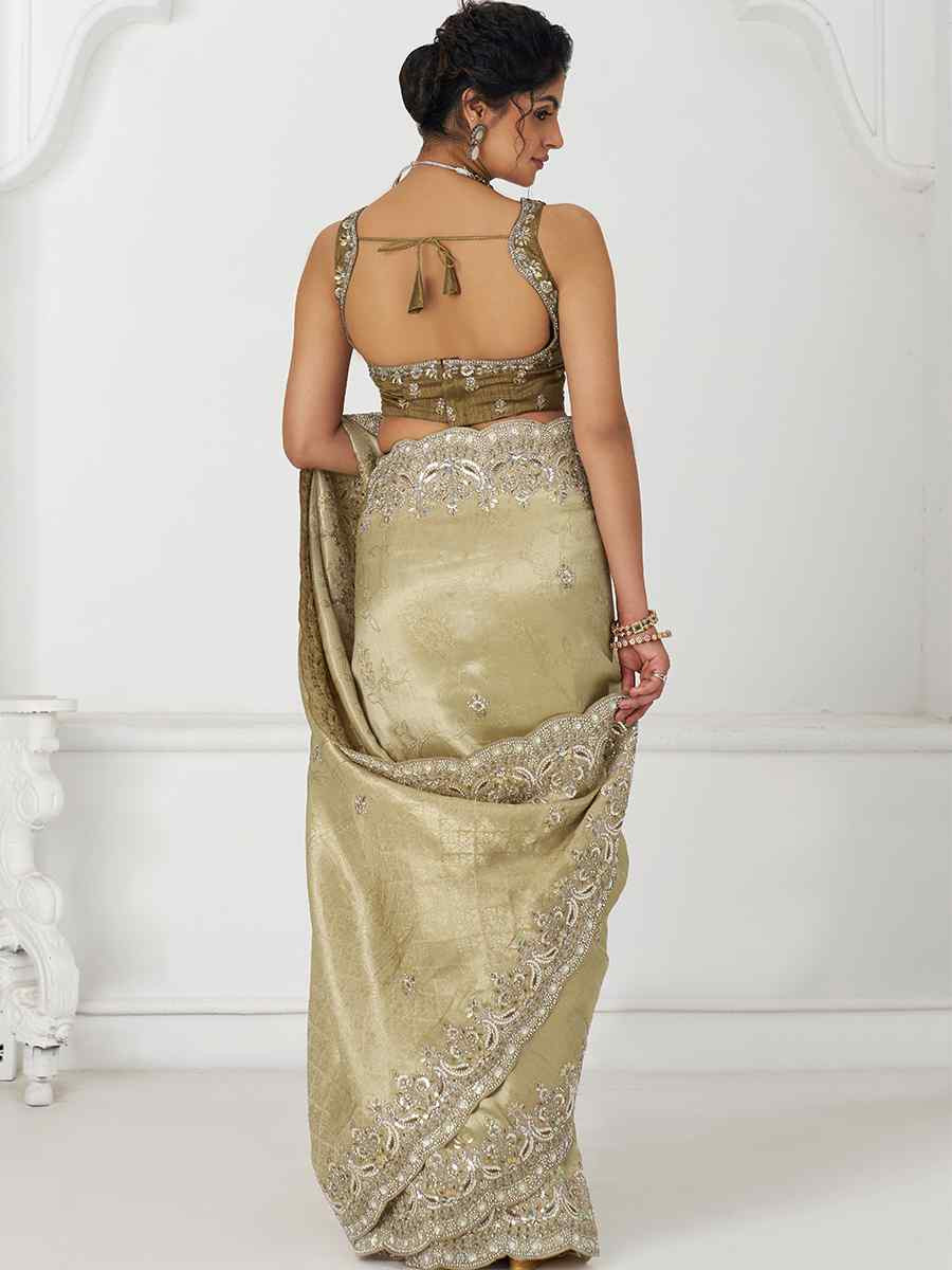 Chiku Pure Dola Viscouse Silk Embroidered Festival Wedding Fancy Heavy Border Saree