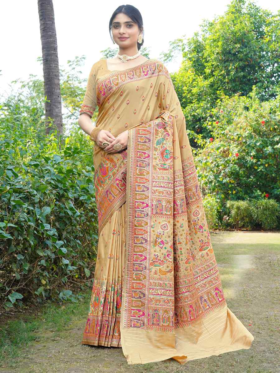 Chiku Silk Handwoven Wedding Festival Heavy Border Saree