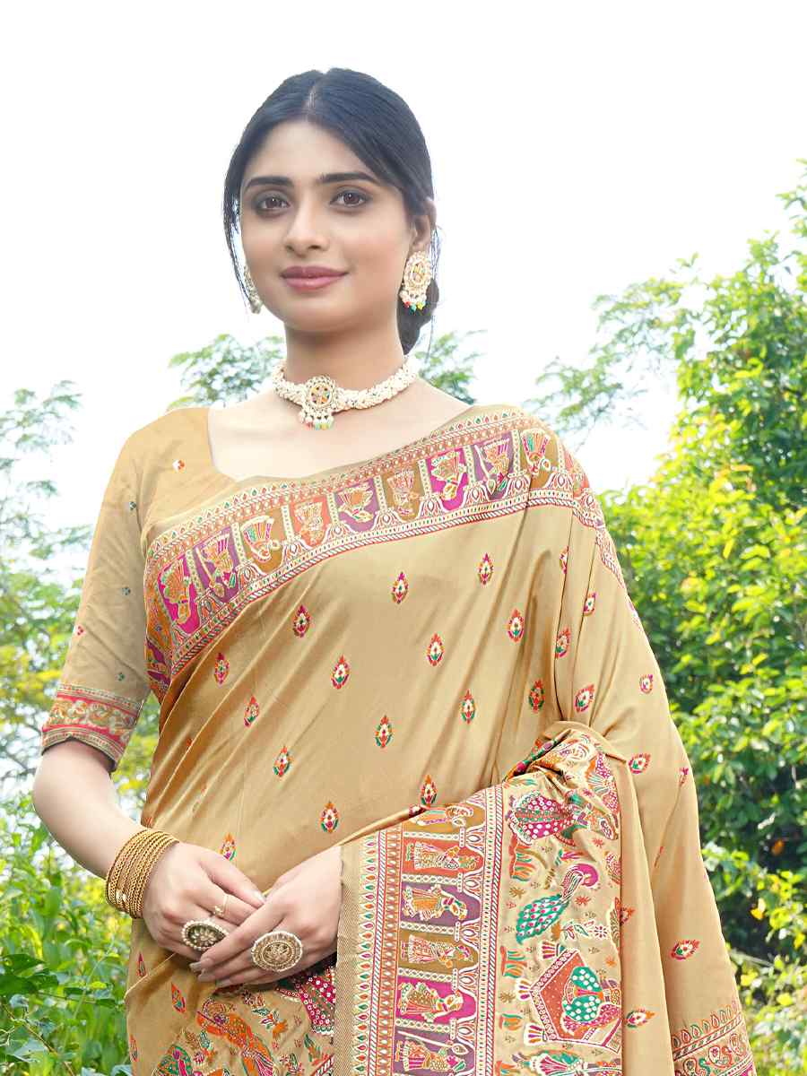 Chiku Silk Handwoven Wedding Festival Heavy Border Saree