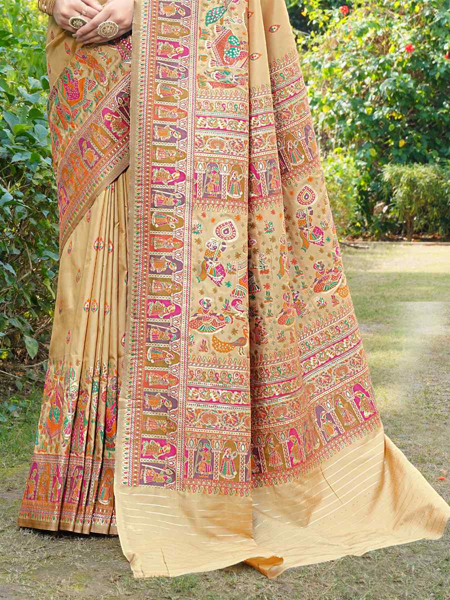 Chiku Silk Handwoven Wedding Festival Heavy Border Saree