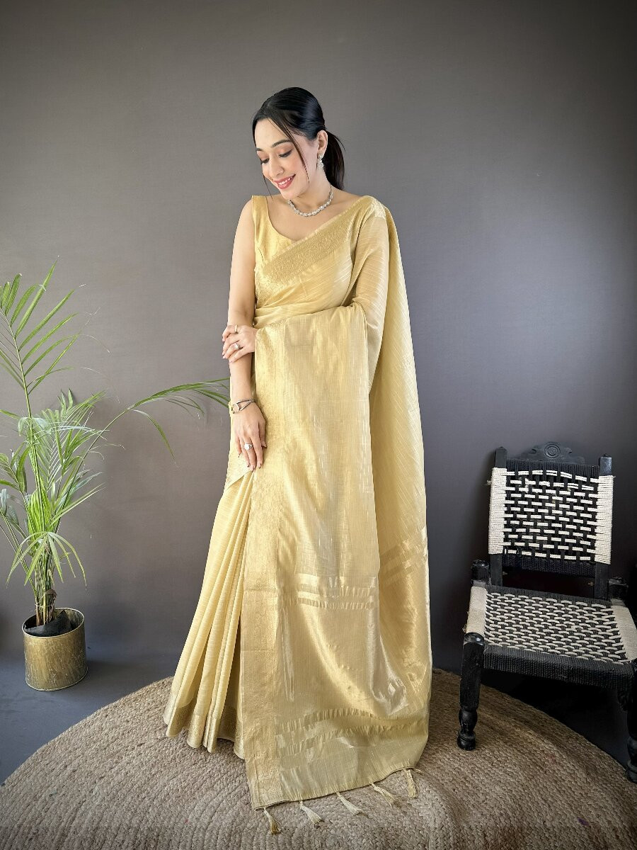 Chiku Soft Cotton Zari Wedding Reception Party Festival Heavy Border Sarees