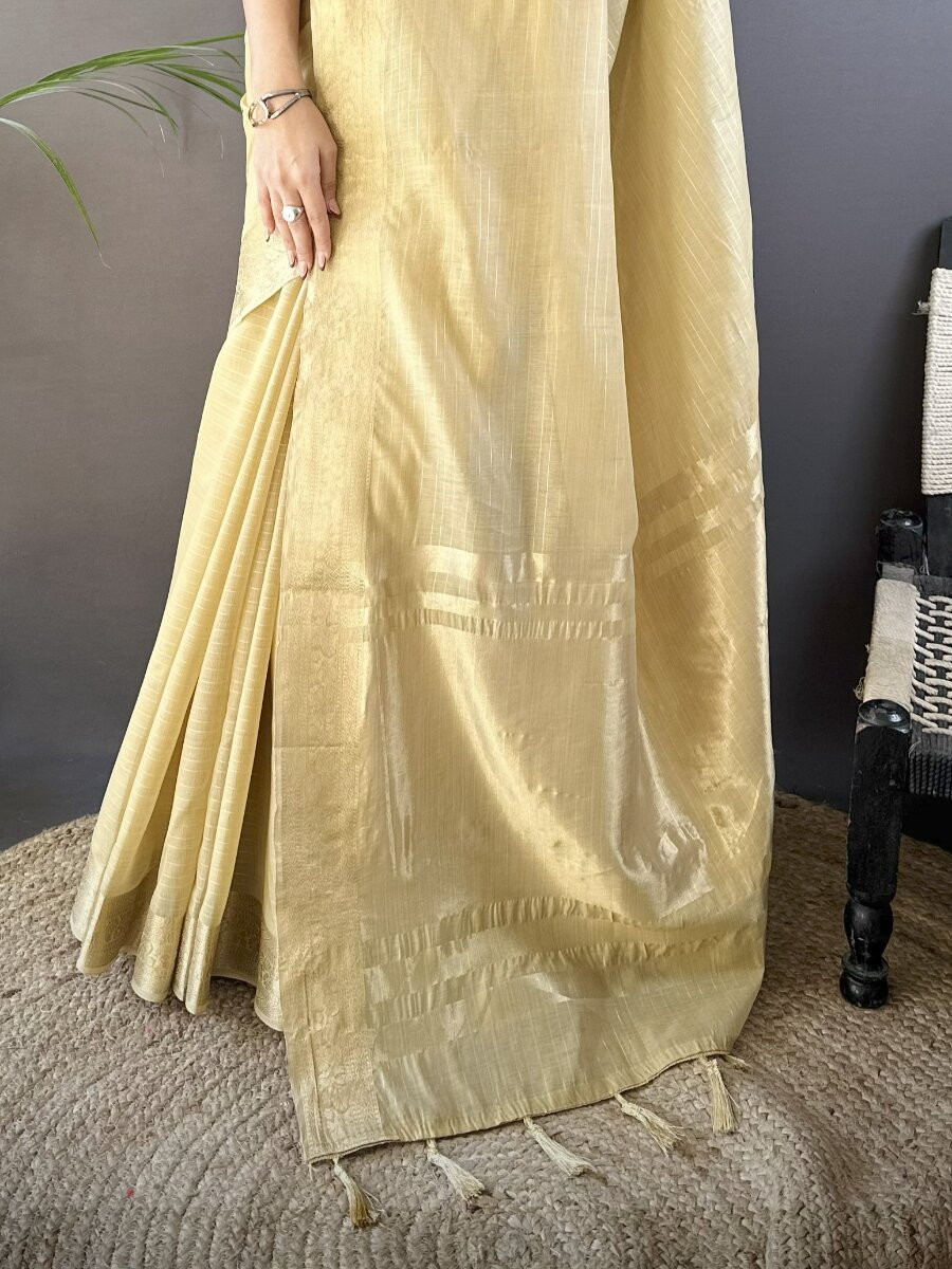 Chiku Soft Cotton Zari Wedding Reception Party Festival Heavy Border Sarees