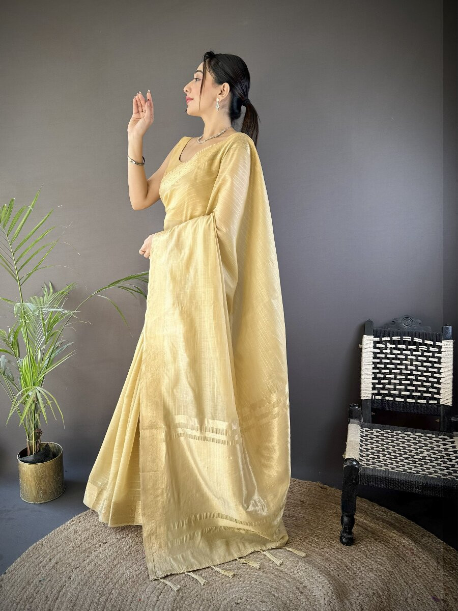 Chiku Soft Cotton Zari Wedding Reception Party Festival Heavy Border Sarees