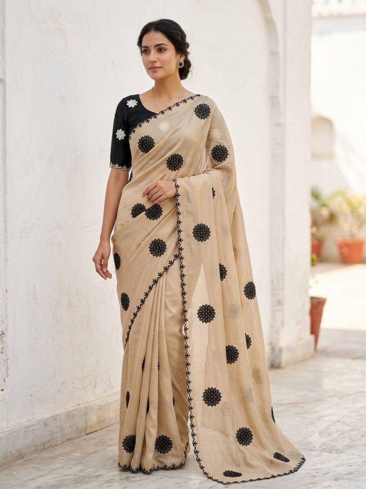 Image of Chiku Star Georgette Embroidery Wedding Reception Party Festival Casual Heavy Border Sarees