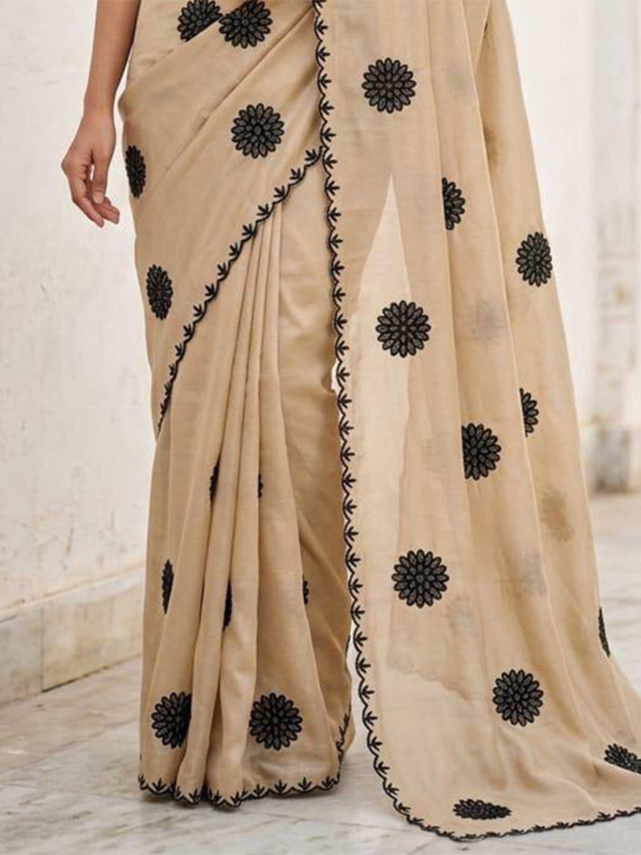 Chiku Star Georgette Embroidery Wedding Reception Party Festival Casual Heavy Border Sarees