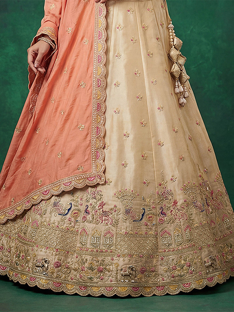Chiku Tissue Embroidery Wedding Reception Party Festival Heavy Border Lehenga Choli