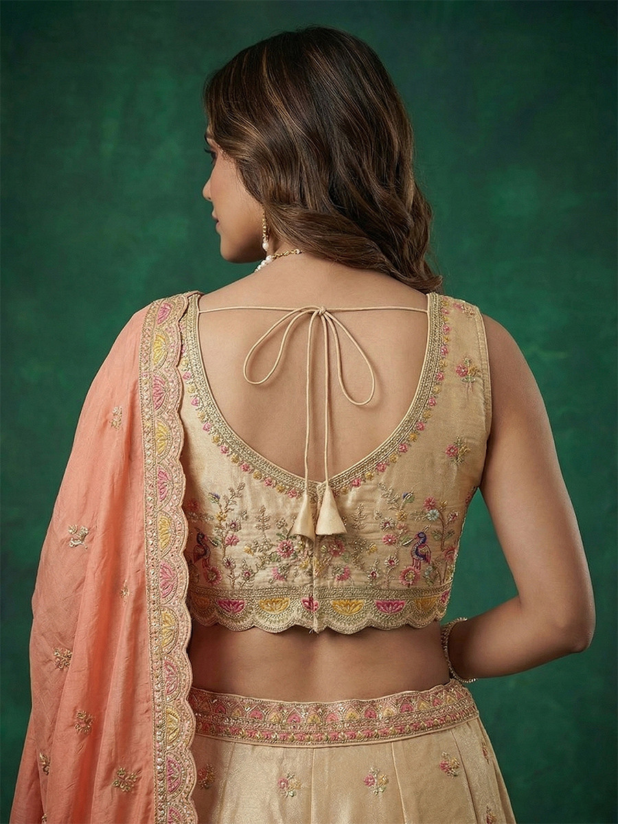Chiku Tissue Embroidery Wedding Reception Party Festival Heavy Border Lehenga Choli