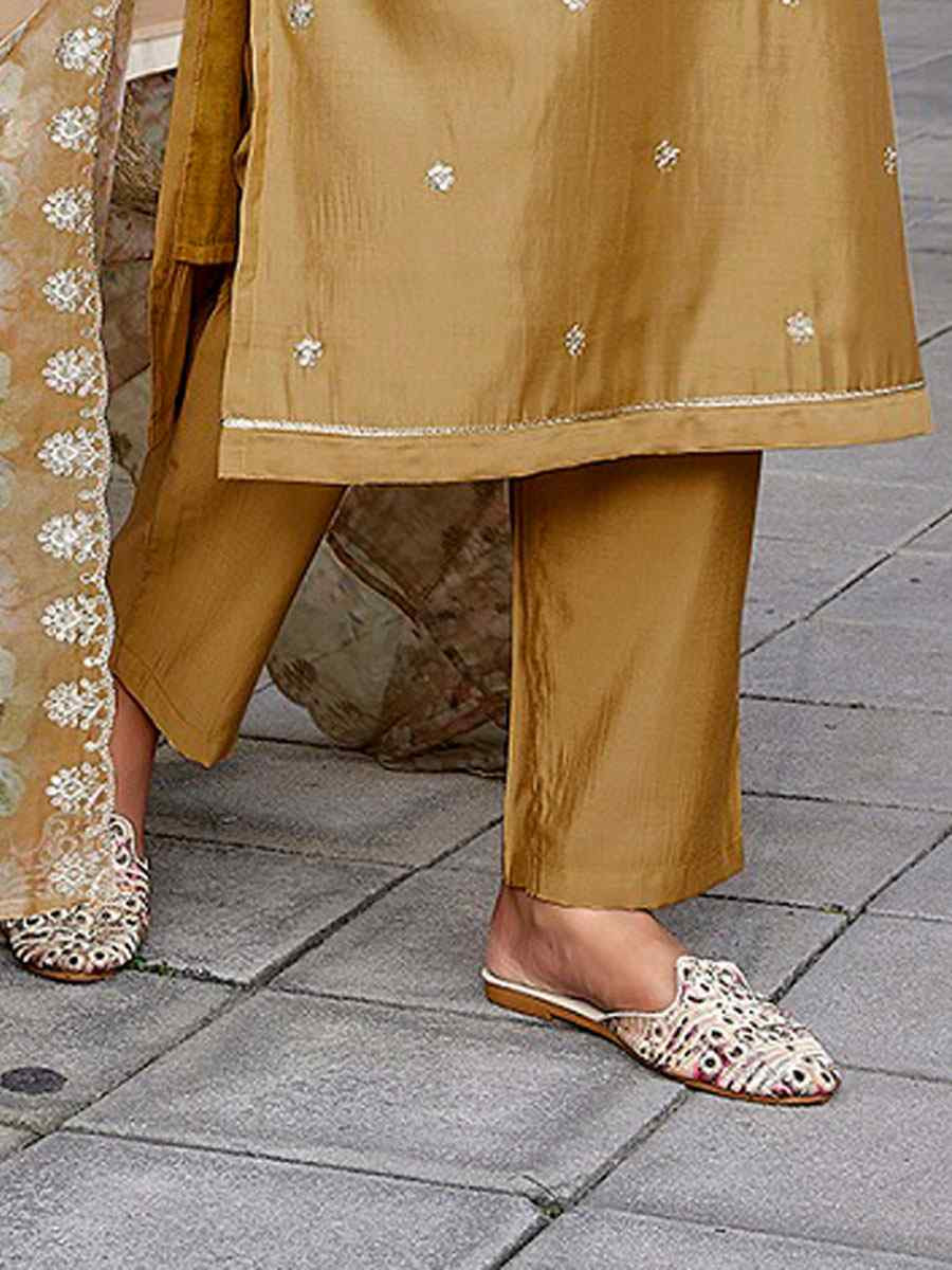 Chiku Viscose Chanderi Embroidery Party Wedding Festival Casual Ready Pant Salwar Kameez