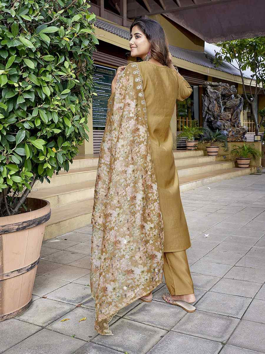 Chiku Viscose Chanderi Embroidery Party Wedding Festival Casual Ready Pant Salwar Kameez