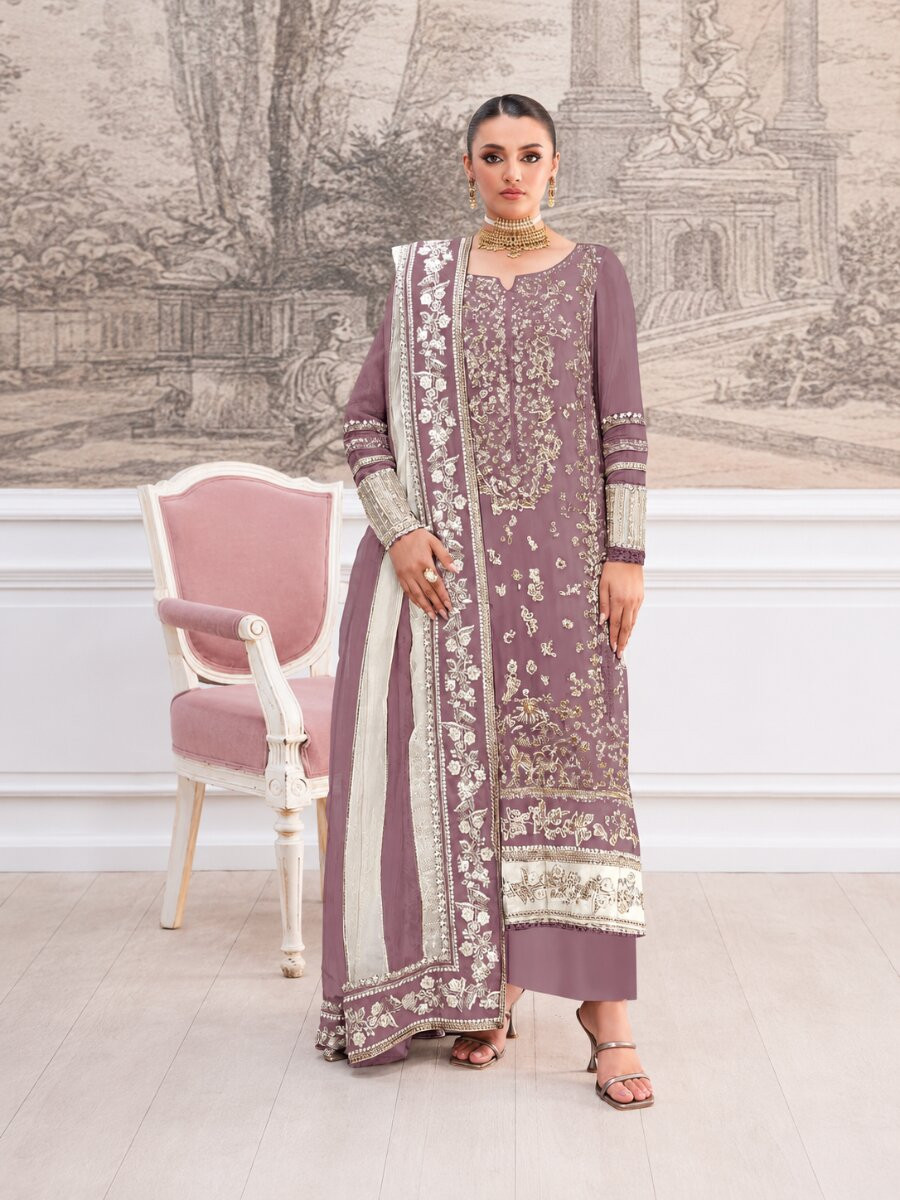 Chocolate Crunchy Embroidery Zari Sequins Khatli Work Wedding Party Festival Casual Palazzo Pant Salwar Kameez