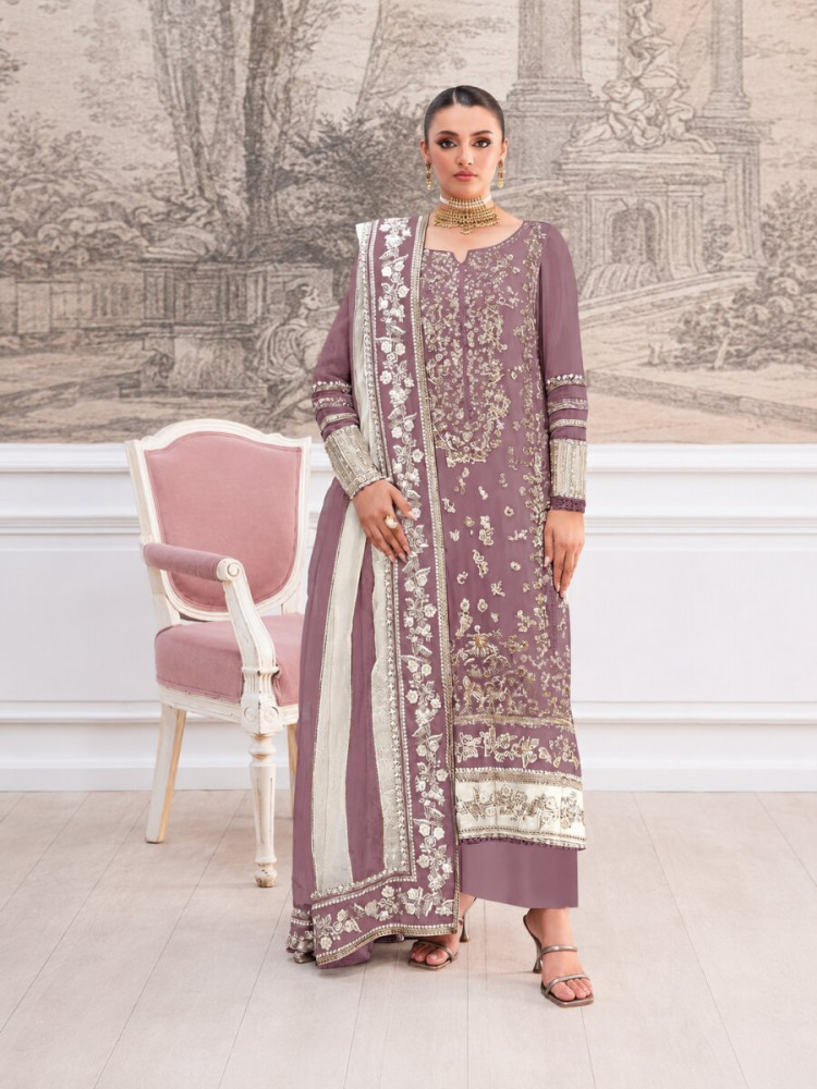 Image of Chocolate Crunchy Embroidery Zari Sequins Khatli Work Wedding Party Festival Casual Palazzo Pant Salwar Kameez