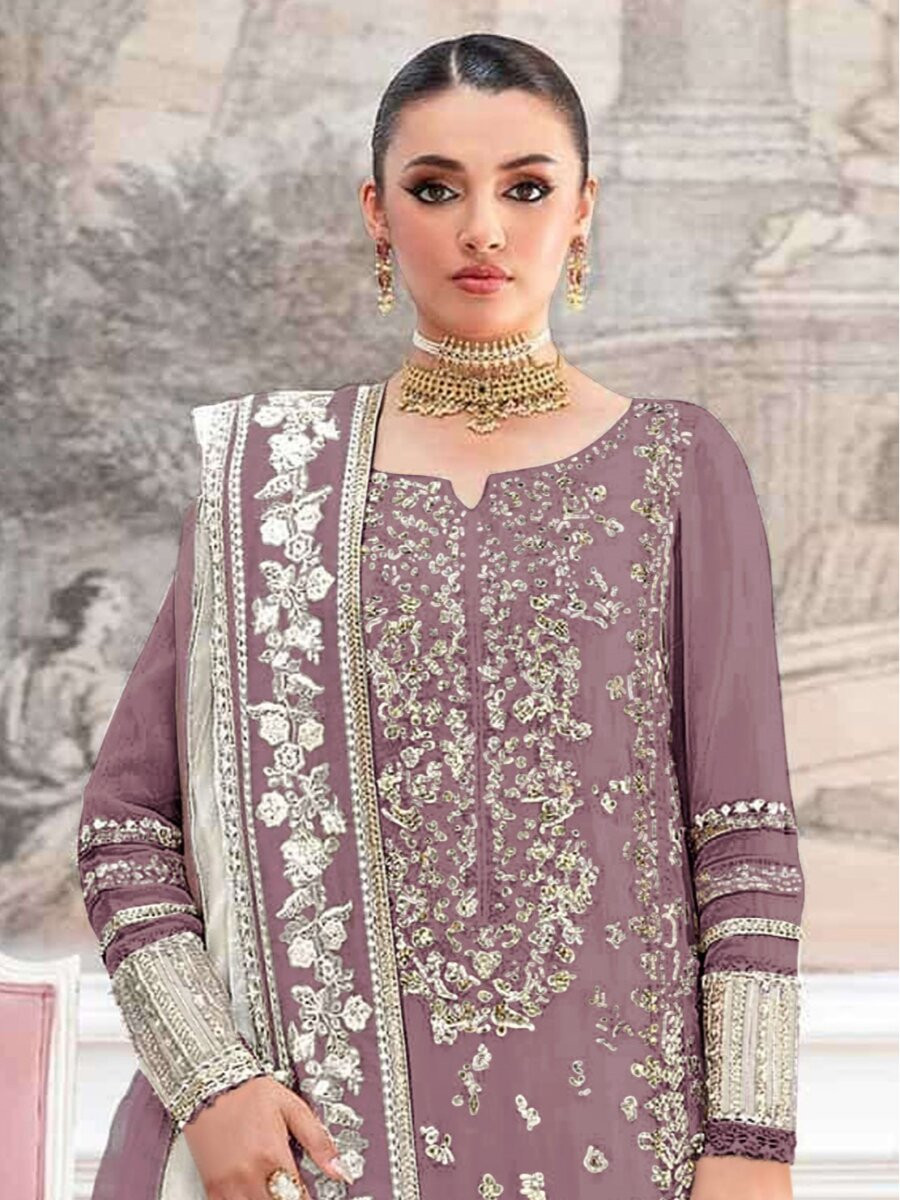 Chocolate Crunchy Embroidery Zari Sequins Khatli Work Wedding Party Festival Casual Palazzo Pant Salwar Kameez