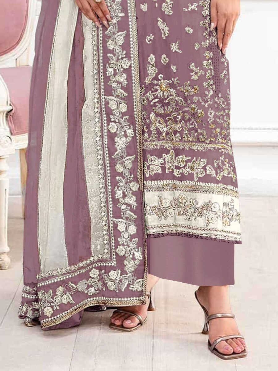 Chocolate Crunchy Embroidery Zari Sequins Khatli Work Wedding Party Festival Casual Palazzo Pant Salwar Kameez