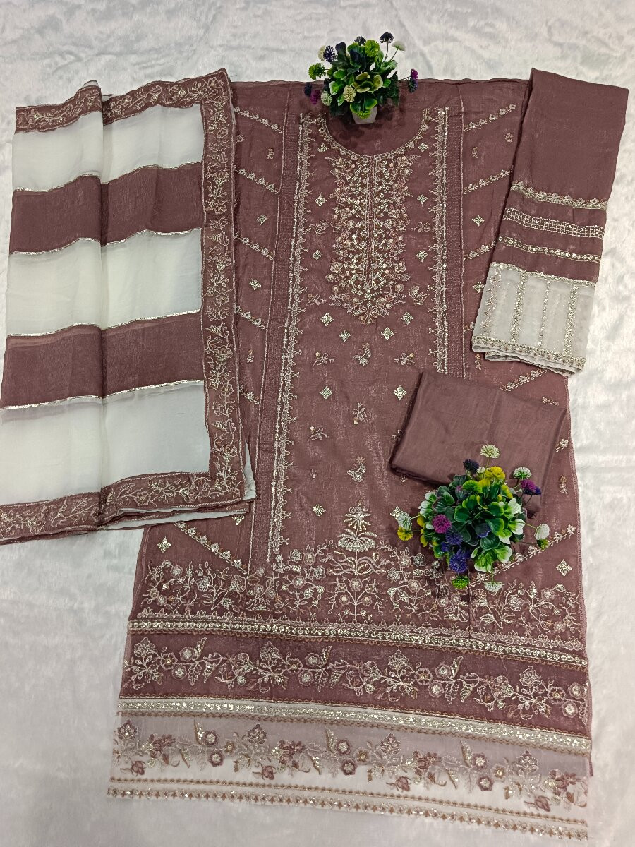 Chocolate Crunchy Embroidery Zari Sequins Khatli Work Wedding Party Festival Casual Palazzo Pant Salwar Kameez