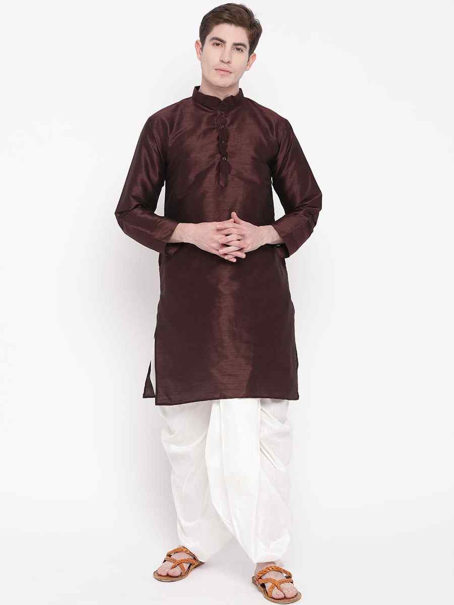 Chocolate Dupion Silk Woven Festival Wedding Kurta