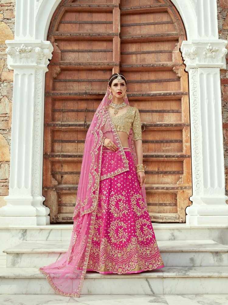 Magenta Art Silk Embroidered Bridal Lehenga Choli