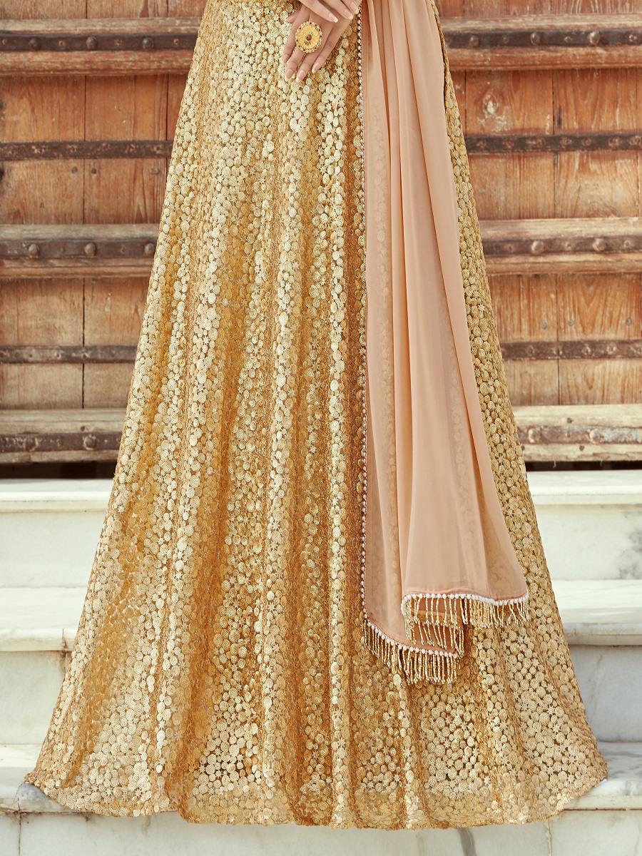 Beige Soft Net Embroidered Bridal Lehenga Choli