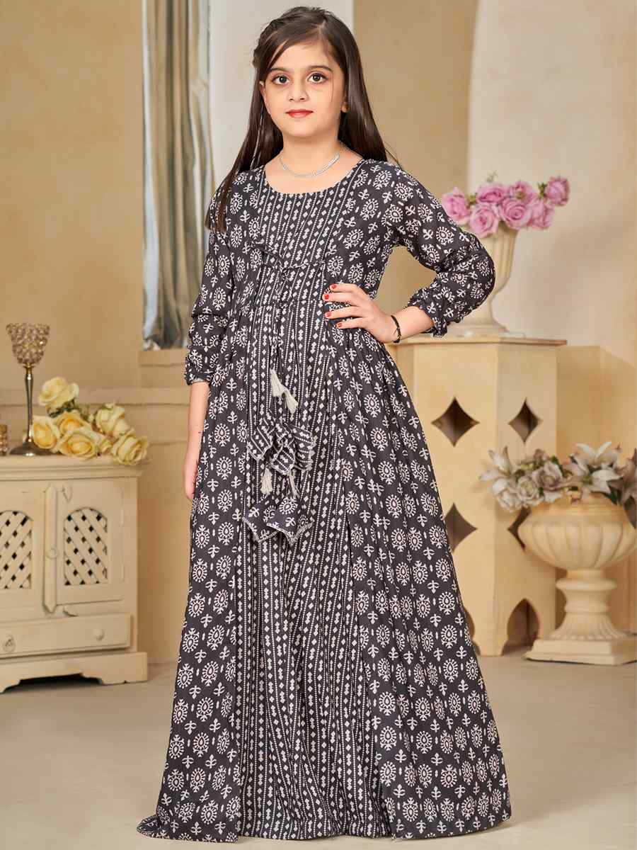 Coal Black Muslin Printed Casual Festival Salwars Girls Wear