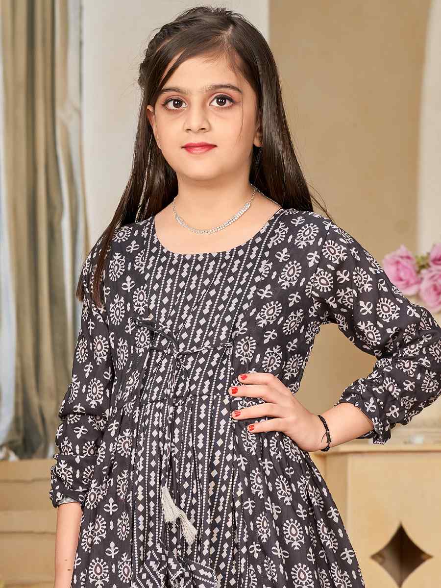 Coal Black Muslin Printed Casual Festival Salwars Girls Wear