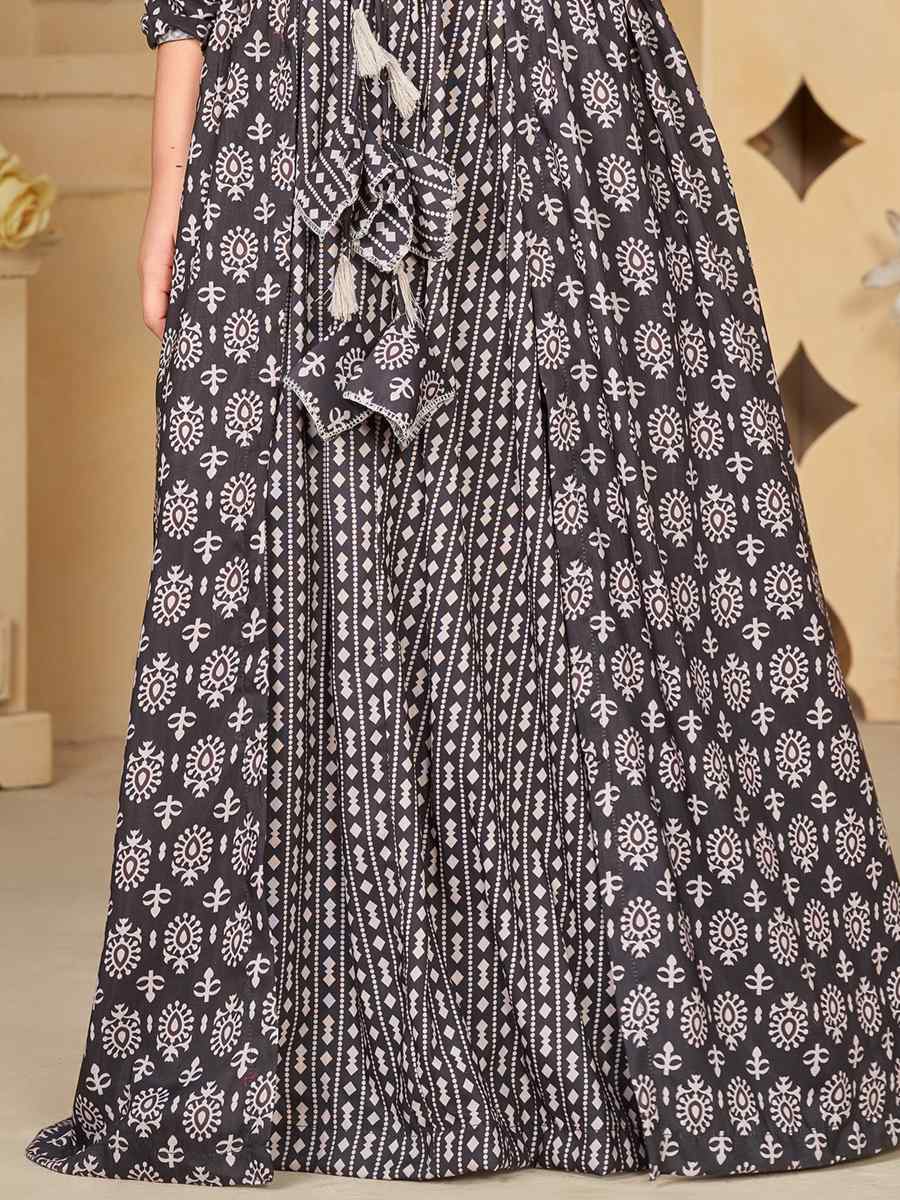 Coal Black Muslin Printed Casual Festival Salwars Girls Wear