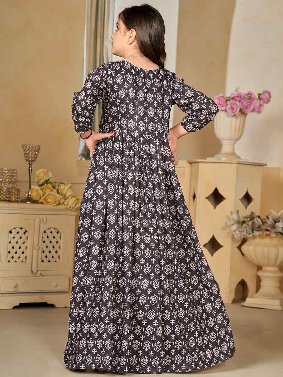 Coal Black Muslin Printed Casual Festival Salwars Girls Wear