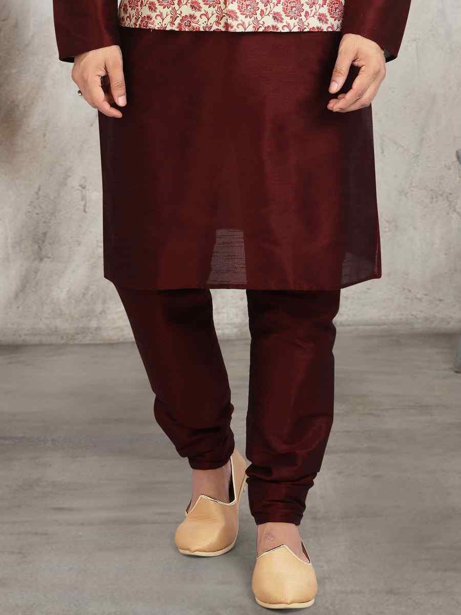 Coffee Art Banarasi Silk Printed Festival Wedding Sherwani