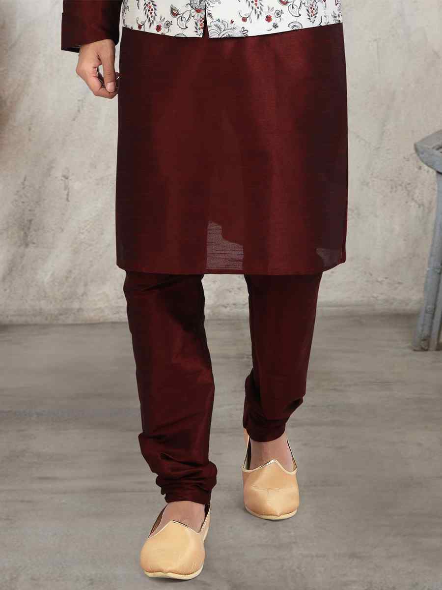 Coffee Art Banarasi Silk Printed Festival Wedding Sherwani