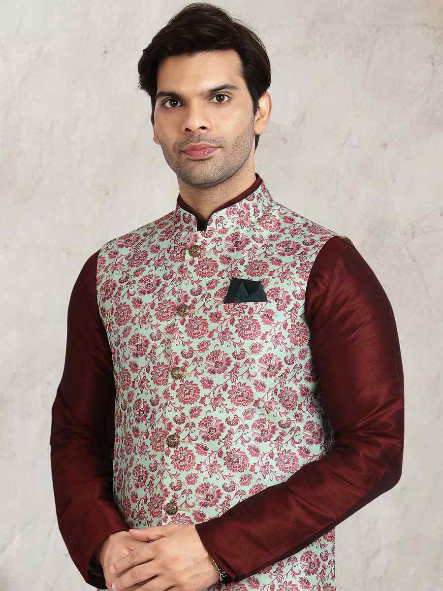 Coffee Art Banarasi Silk Printed Festival Wedding Sherwani