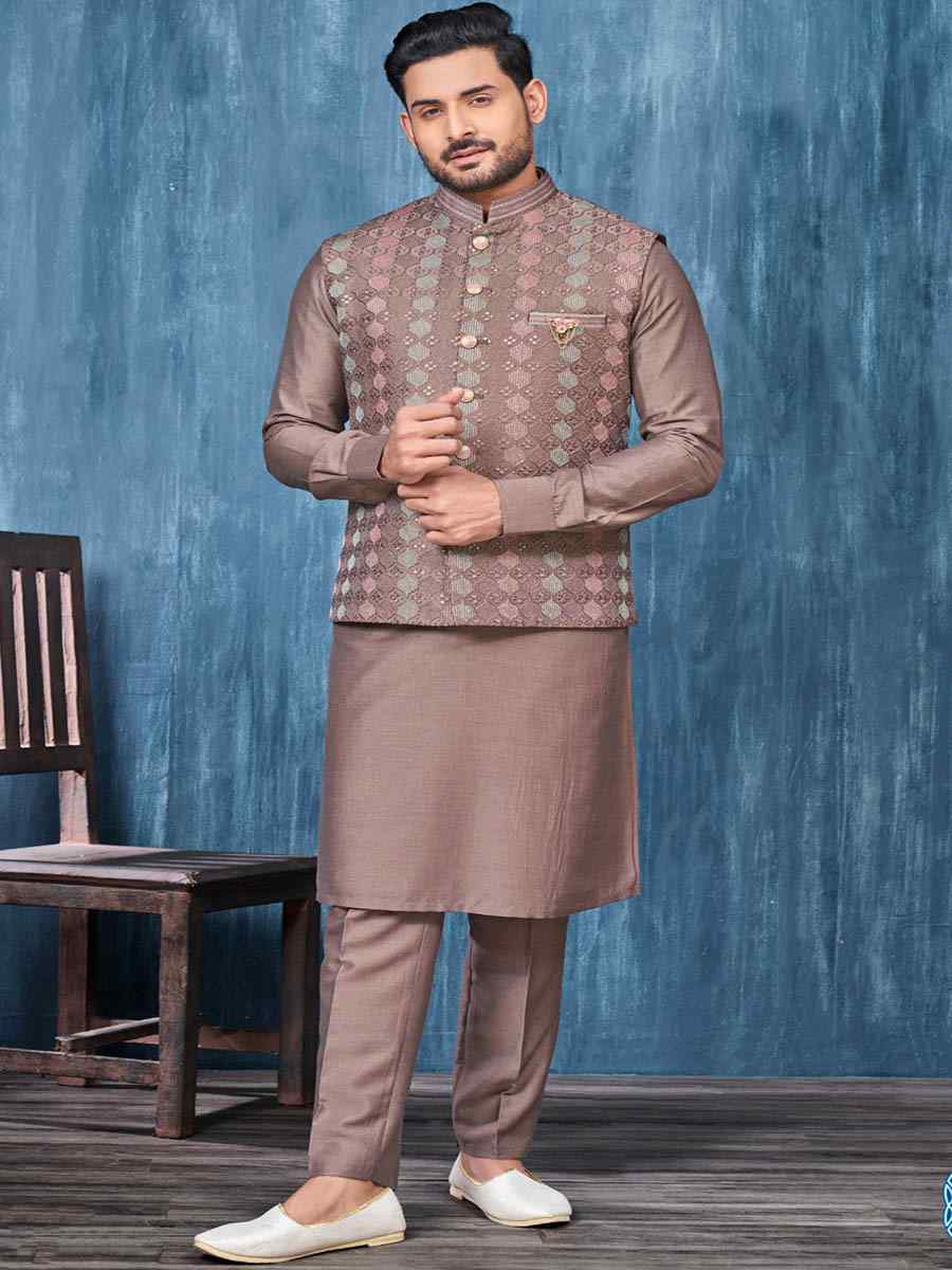 Coffee Art Banarasi Silk Woven Festival Wedding Kurta