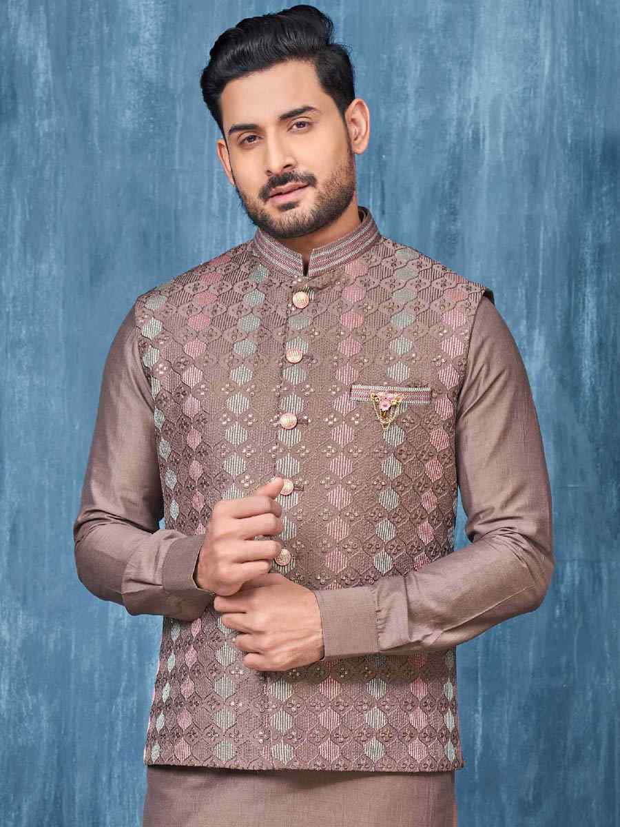 Coffee Art Banarasi Silk Woven Festival Wedding Kurta