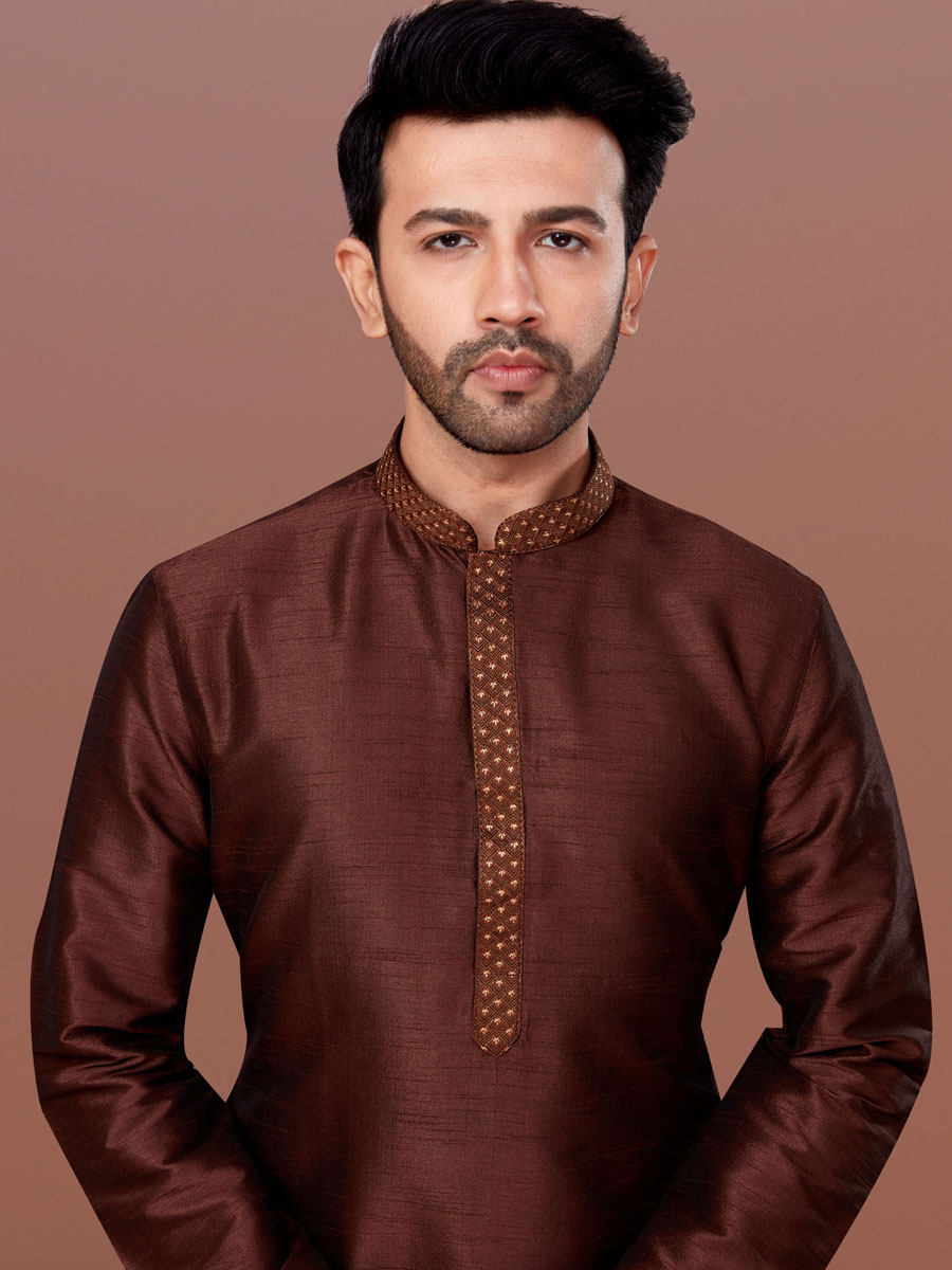 Coffee Banarasi Dhupion Woven Festival Kurta