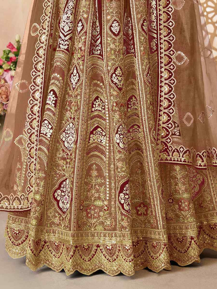 Coffee Banarasi silk Embroidered Wedding Bridesmaid Heavy Border Lehenga Choli
