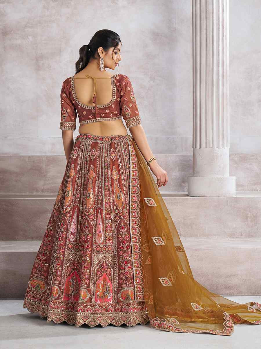 Coffee Banarasi silk Embroidered Wedding Bridesmaid Heavy Border Lehenga Choli